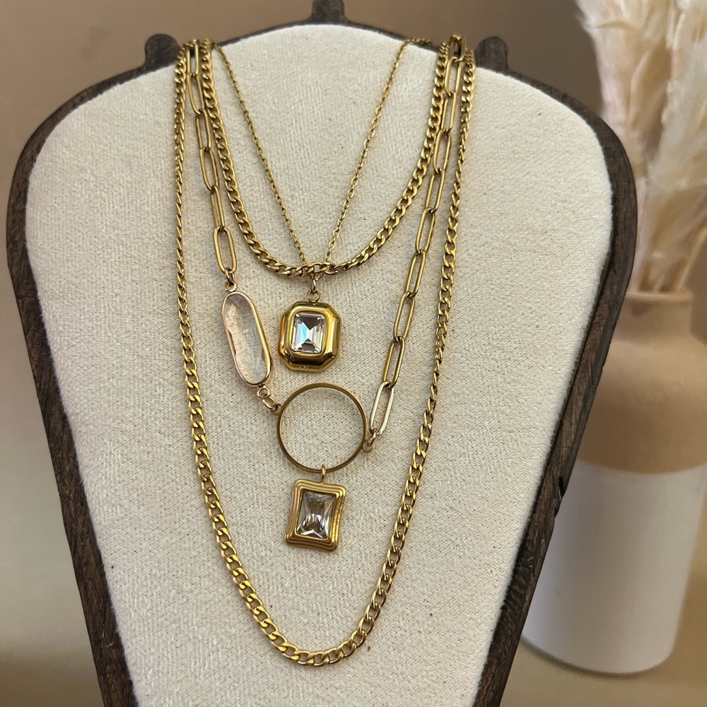 Mid-Century Zircon Gold Retro Layered Necklace - Retro Elegant Pendant Necklace